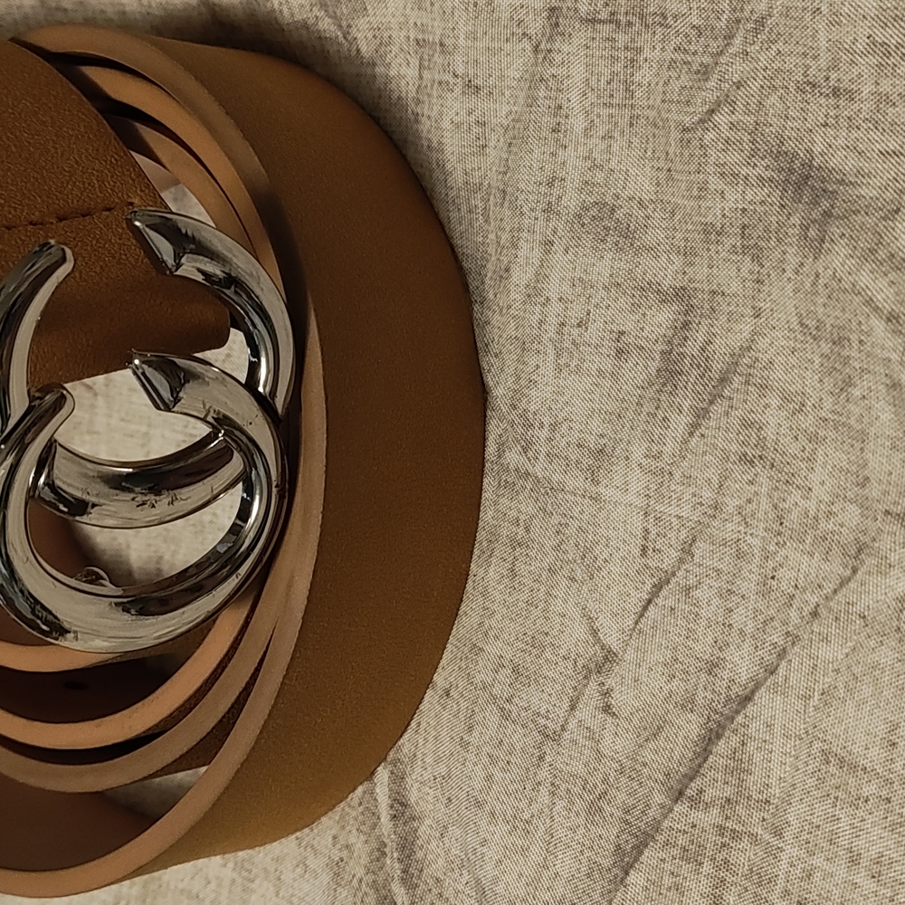 Tan Leather Belt with Silver Buckle